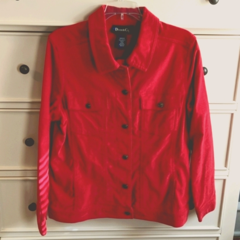 Denim&Co Bright Red Button-Front Jean Jacket